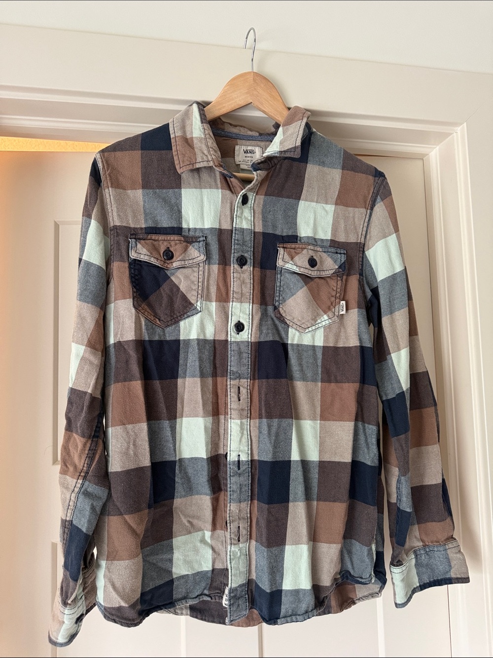 Vans Men's Plaid Button-Down Shirt in Brown, Navy & Cream